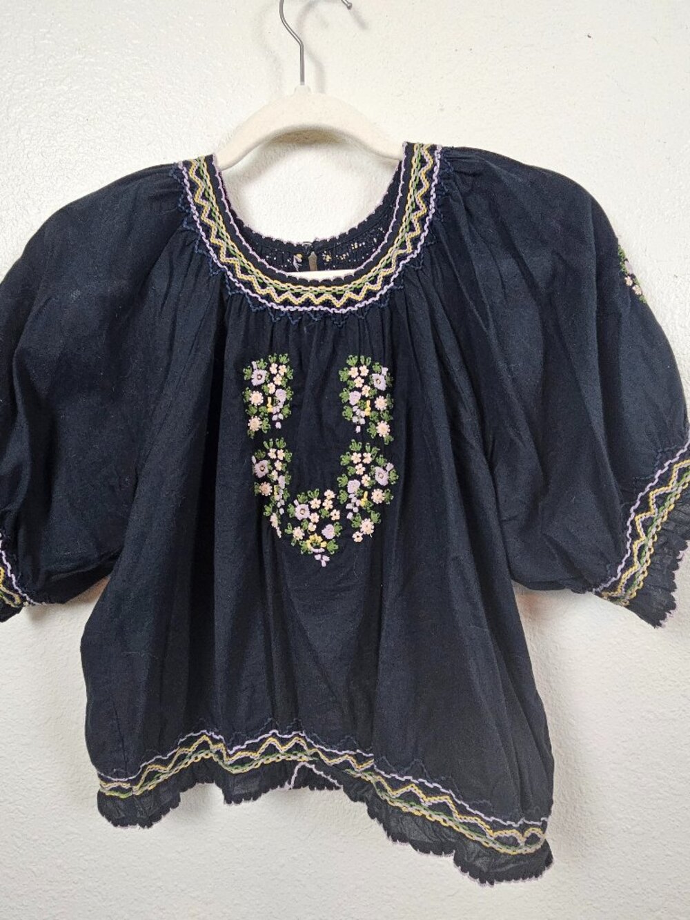 Christy dawn black cotton embroidered peasant blouse small